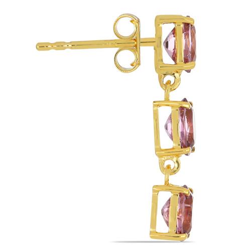 BUY REAL RHODOLITE GEMSTONE THREE STONES 14K GOLD EARRINGS